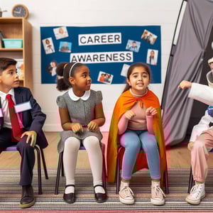 Elementary School Classroom Students discussing careers