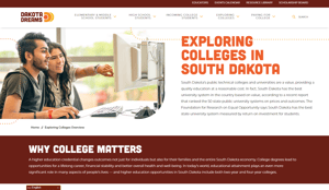 Dakota dreams screenshot of homepage