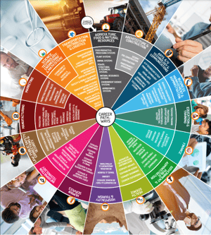 career cluster wheel with various colors and skillsets